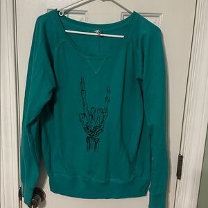 Teal Skeleton Hand Live and Tell Women's sweatshirt Large